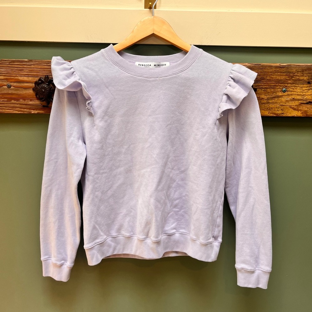 Rebecca Minkoff Lavender Purple Ruffle Shoulder Crew Neck Sweatshirt Womens